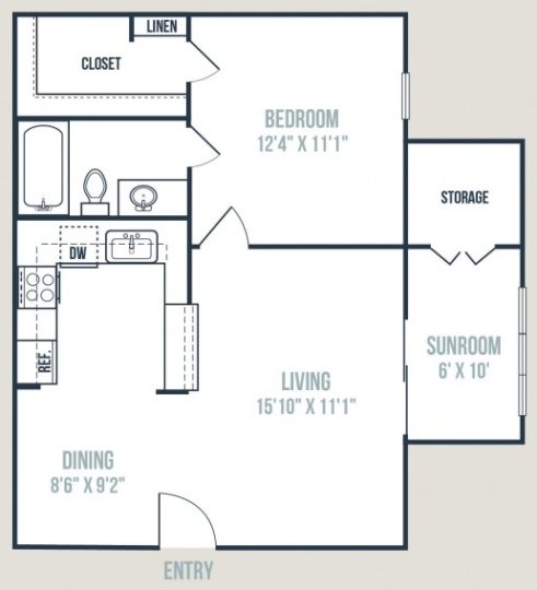 the floor plan for a two bedroom apartment at The Raleigh at Towne Crossing